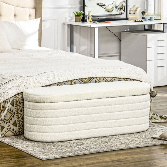 4goodz Bedbank Hocker met Opbergruimte - teddyfleece - 41x116x40 cm - Creme