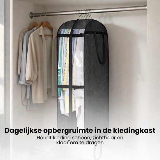 Kledinghoes met Hanger – Opvouwbare Kleding Organizer – Kleding Opbergzak met Rits & Venster – Kleding Transporthoes – Geschikt voor Verhuizen & Reizen – 127 x 60 x 25 cm – Zwart