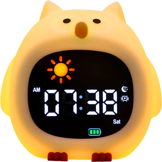 Kinderwekker Uil met Nachtlampje – Digitale Wekker Kind – Slaaptrainer Kinderwekker – LED Klok met Kleurenlicht – Oplaadbare Wekker Kinderkamer – Alarmklok voor Peuter en Kind