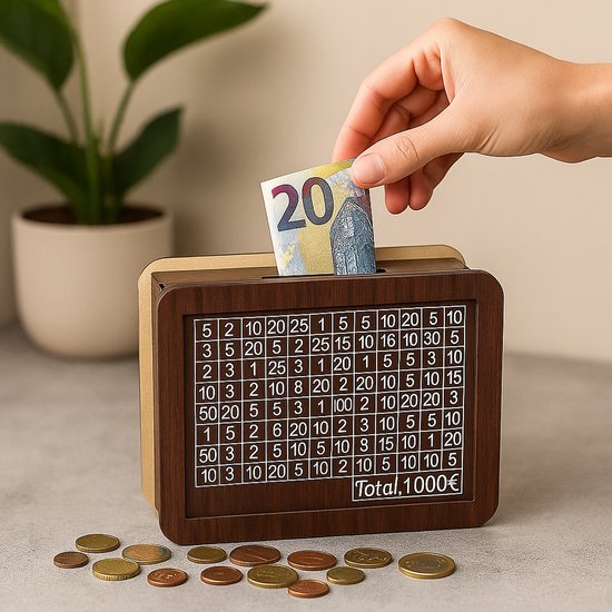 Spaarpot met €1000 Spaarchallenge – Transparante Voorzijde – Luxe Design – Motiverend Spaarhulpmiddel voor Volwassenen