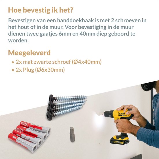 Marcellis - Industriële handdoekhaak - ophanghaak - haken - staal - incl. bevestigingsmateriaal