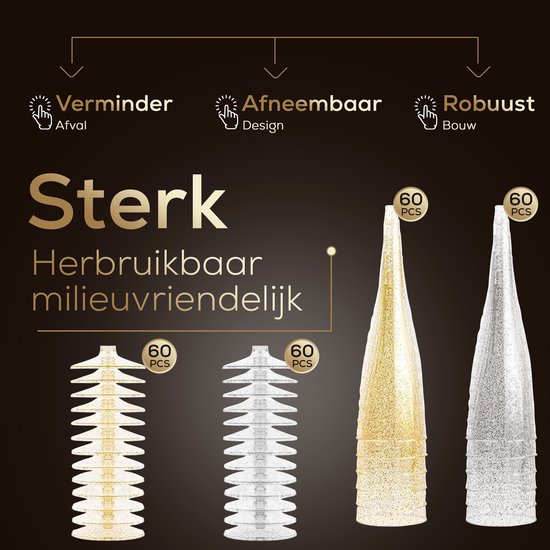 Plastic Champagneglazen - 120 Stuks - Gouden en Zilveren Glitter - Voor Bruiloften, Verjaardagen & Feesten, 135ml - Herbruikbaar