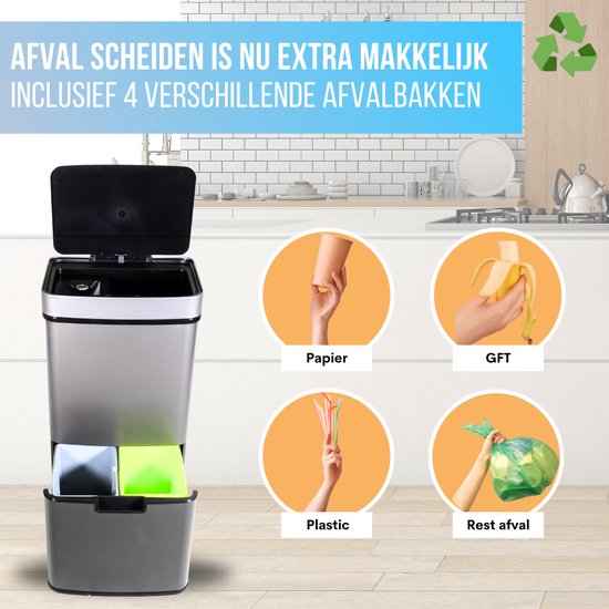 4cookz® Smart Waste Prullenbak Afvalscheiding met sensor 72