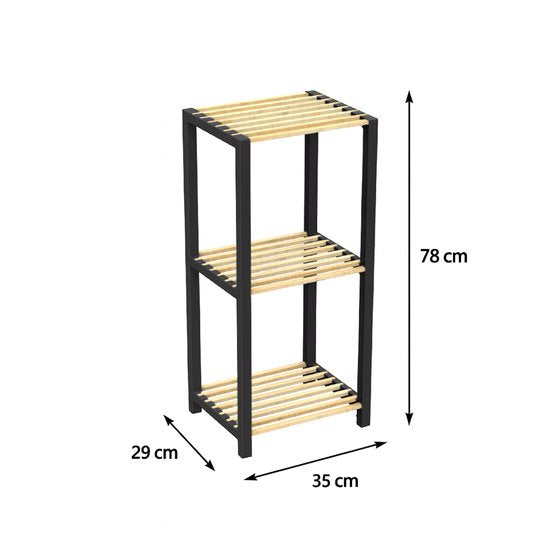 Fixwood Opbergrek 3 Lagen – Kunststof & Hout – Lichtgewicht Multifunctioneel Kastje – Voor Keuken, Woonkamer of Badkamer – 78 x 35 x 29 cm