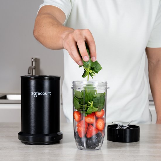 Safecourt kitchen - Smoothie Blender - Blender 1200W - Smoothie Maker - Inclusief to go bekers - Zwart