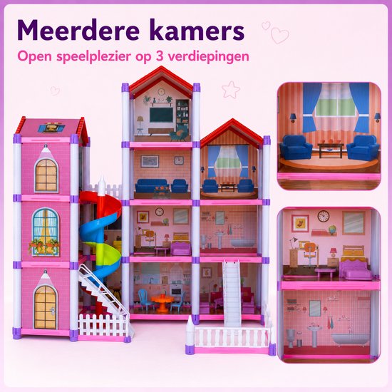 DMG Supply Groot Poppenhuis - Hoog - Meerdere Verdiepingen - Poppen - Meubels