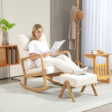 Schommelstoel met Kruk - Zachte Bekleding Linnenlook - Houten Frame - Crèmewit