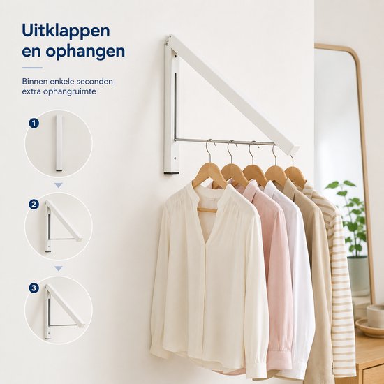 Kledingrek Inklapbaar - Creme wit - Ruimtebesparende Kledinghanger - Kapstop Inklapbaar - Inklapbare Kapstokken - Droogrek voor kleding - Kledingorganizer