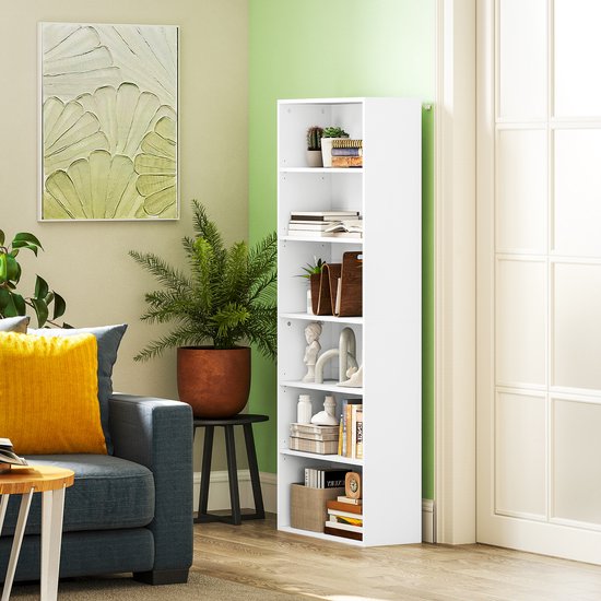 4goodz Boekenkast met 6 Verstelbare Planken - 24x60x158 cm - Wit