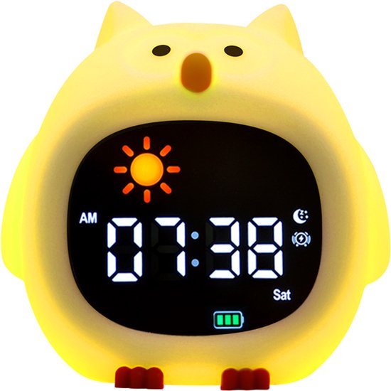 Kinderwekker Uil met Nachtlampje – Digitale Wekker Kind – Slaaptrainer Kinderwekker – LED Klok met Kleurenlicht – Oplaadbare Wekker Kinderkamer – Alarmklok voor Peuter en Kind