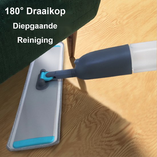 Spray Mop met Waterreservoir – Spuitmop voor Laminaat, Parket & Tegels – Aluminium Platte Mop met Microvezeldoek – 180° Draaibare Kop