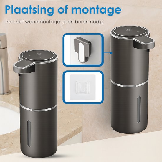 Vesfy Automatische Zeepdispenser Zwart met Wandmontage - USB Oplaadbaar - Infrarood Sensor en Foamfunctie - 380ml - Zeeppompje