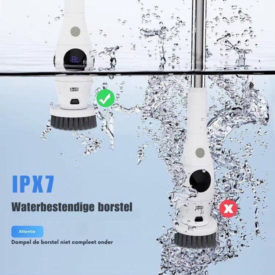 Lodgy® Elektrische Schoonmaakborstel - Schoonmaakborstel - Schrobber met Steel - Schrobmachine - Schrobborstel - Wasborstel met Telescopische Steel - 7 Opzetstukken