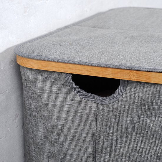 4goodz Wasmand met deksel - Bamboe frame 33x50x3350 cm - Grijs