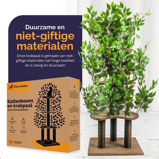 Kattenboom - Krabpaal voor Katten - 160 - Verwisselbare bladeren - Extra Stabiel