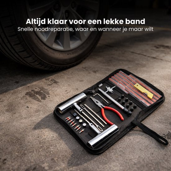 Bandenreparatieset Auto & Motor – Tubeless Banden Reparatie Kit – Complete Set met Pluggen, Gereedschap & Opbergtas – Noodreparatie Autoband