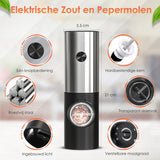 Vesfy Elektrische Peper en Zoutmolen Set - USB Oplaadbaar met Laadstation - XXL - Instelbare Maalgraad - LED Licht - BBQ Accessoires - Pepermolen