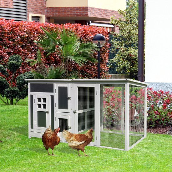 4goodz Kippenhok met Nestkast met 2 Compartimenten Hout - Grijs/Wit