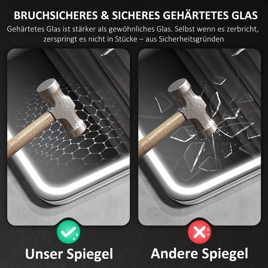 Badkamerspiegel met LED-verlichting met speaker - Anti-condens - 50 x 70 cm - Zilver