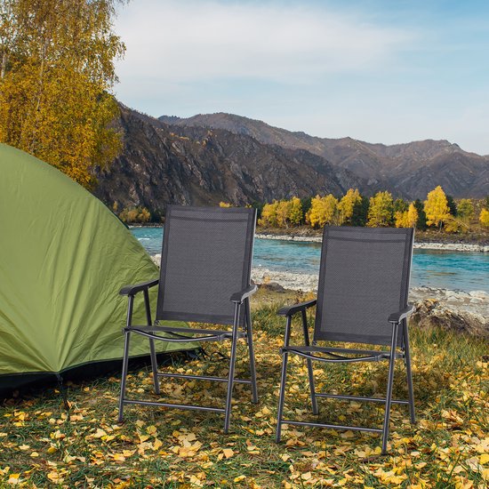 Set van 2 Campingstoelen - Klapstoel met armleuningen visstoel - zwart