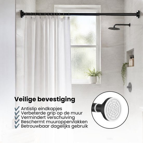 Douchestang Uitschuifbaar - Zwart - 66 cm tot 99 cm - Universeel - Douchestang zonder Boren - Douchestang Verstelbaar - Douchegordijnstang - Gordijnstang