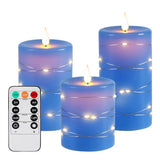 NovaWare LED Kaarsen met Bewegende Vlam - Set van 3 - Kaarsen op batterijen met afstandsbediening – Elektrische Kaarsen - Flikkerende vlam - Oplaadbaar - Timer en Dimfunctie - Blauw