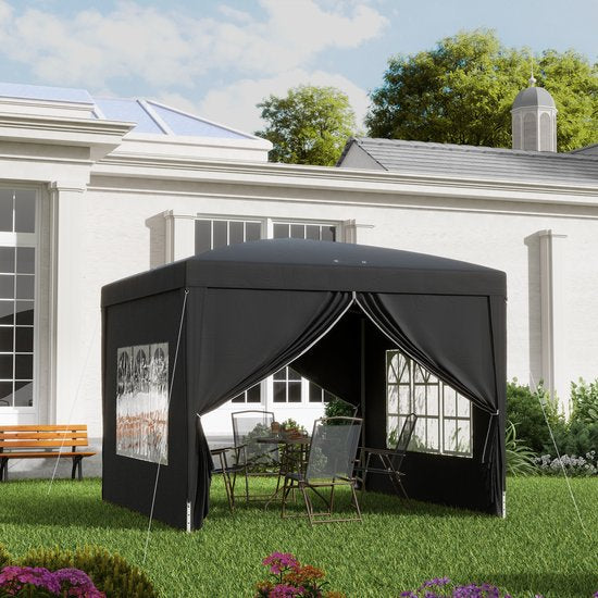 4goodz Partytent Paviljoen 3x3m - Opvouwbaar met 4 Zijwanden en Rits - zwart