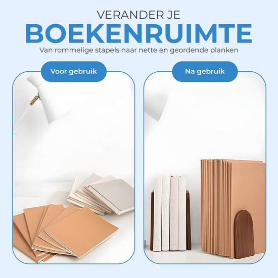 NovaWare® Boekensteun - 4 Stuks - Boekensteunen - Plank Organizer - Boekenhouder – Boekenrek - Boeksteun - Walnoothout
