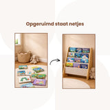 Kinderboekenkast - Bruin - Hout met Linnen - Kinderboekenrek - Boekenrek Kinderkamer