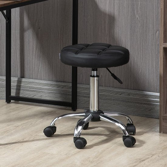 Ergonomische Rolkruk Kunstleer - Werkkruk in Hoogte Verstelbaar 51-67 cm - Zwart