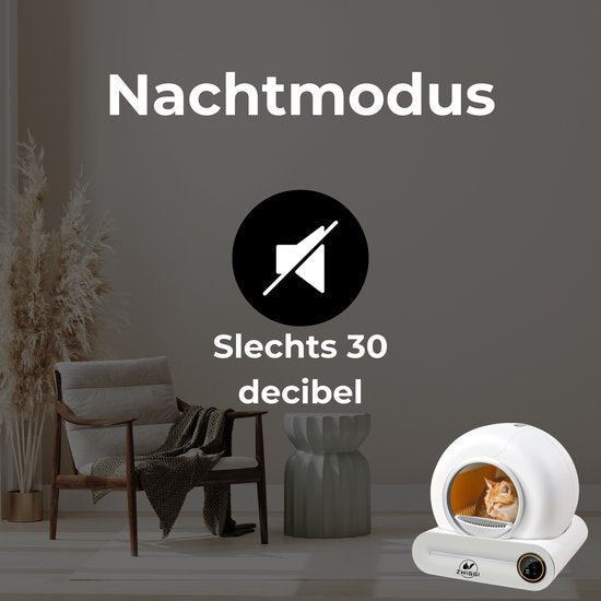 Zwiggi® Automatische kattenbak - Kattenbak zelfreinigend- Kattenbak + 45 Afvalzakjes (3 rollen) & Kattenbakmat - (Werkt met & zonder app) - Wit 65L