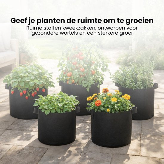 Kweekzak 40 cm – Stoffen Kweekpot met Handgrepen – Ademend & Herbruikbaar – Groeizak voor Groenten, Fruit en Kruiden – Zwarte Plantenbak Buiten & Binnen – 32L