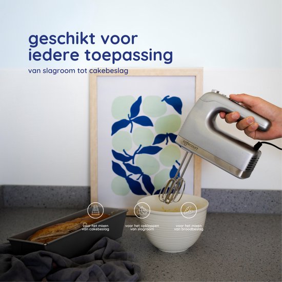 Safecourt Kitchen - Handmixer 450W – 10 Snelheden met Turbofunctie – Inclusief Deeghaken, Kloppers en Opbergbasis