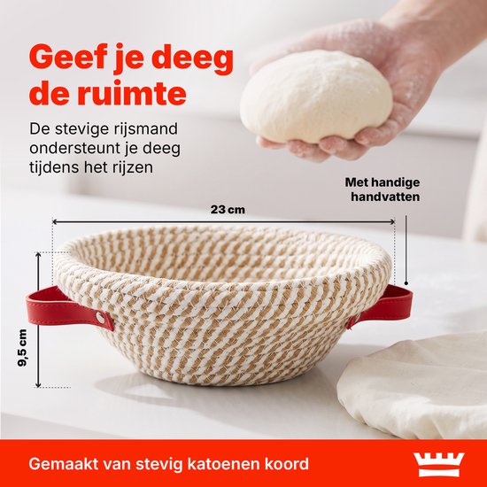 Zuurdesem Starterset – Complete Broodbakset met Rijsmand 23 cm – Glazen Starterpot – Deense Deeggarde – Deegschrapers – Broodmesje – Bakset voor Zuurdesembrood