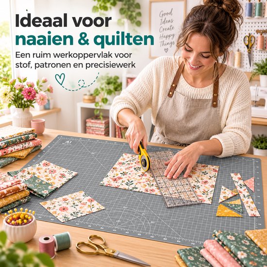 Snijmat A1 – 90 x 60 cm – Zelfherstellende Snijmat 3 mm Dik – Grote Cutting Mat met Raster, Maatverdeling & Snijhoeken – Voor Hobby, Naaien & Knutselen