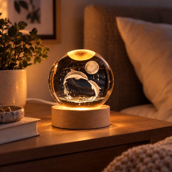 DMG Supply 3D Kristallen Bol Lamp - USB Oplaadbaar - LED Lamp - Nachtlamp - Tafellamp - Bureaulamp