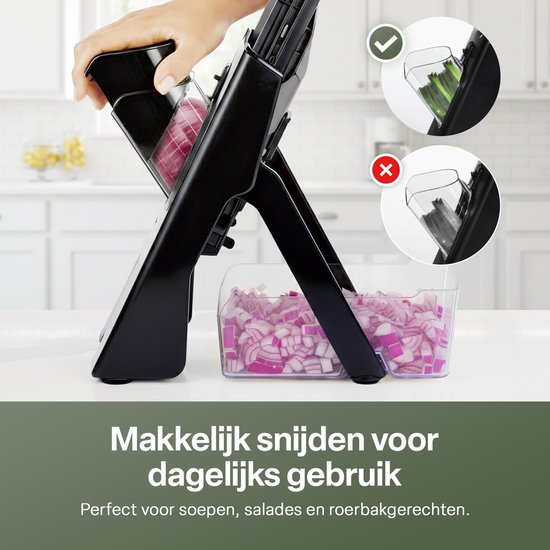 Mandoline - Groentesnijder met Opvangbak – Verstelbare Groente Snijder – Julienne Snijder – Blokjessnijder – Groente Hakker – Mandoline Keuken – Komkommer, Ui en Groente Snijden - Uiensnijder — Keukensnijder — Vaatwasserbestendig