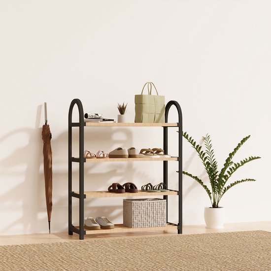 Fixwood Schoenenrek 4 Lagen – Zwart - Ruimtebesparend Schoenenkast – Modern Design – Voor 12+ Paar Schoenen – Opbergsysteem Schoenenrek Hal, Slaapkamer of Woonkamer