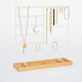 Sieradenhouder Wit met Houten Bodem – Organizer voor Kettingen, Oorbellen en Armbanden – Met Haakjes, Gaatjes en Opbergvakjes – 36,8 x 29 cm