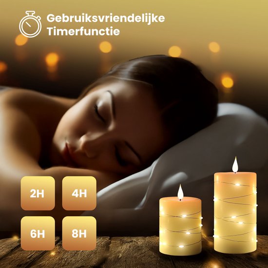 NovaWare LED Kaarsen met Bewegende Vlam - Set van 3 - Kaarsen op batterijen met afstandsbediening – Elektrische Kaarsen - Flikkerende vlam - Oplaadbaar - Timer en Dimfunctie - Ivoor