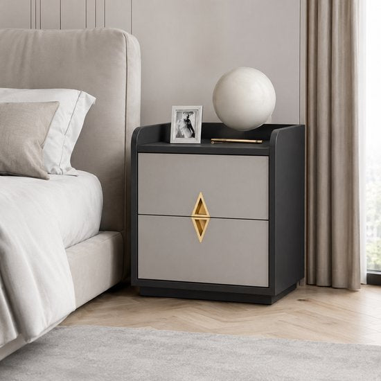 Modern nachtkastje met lade – Luxe nachtkast zwart-grijs – Nachtkastje 53 cm – Stijlvolle nachttafel voor slaapkamer
