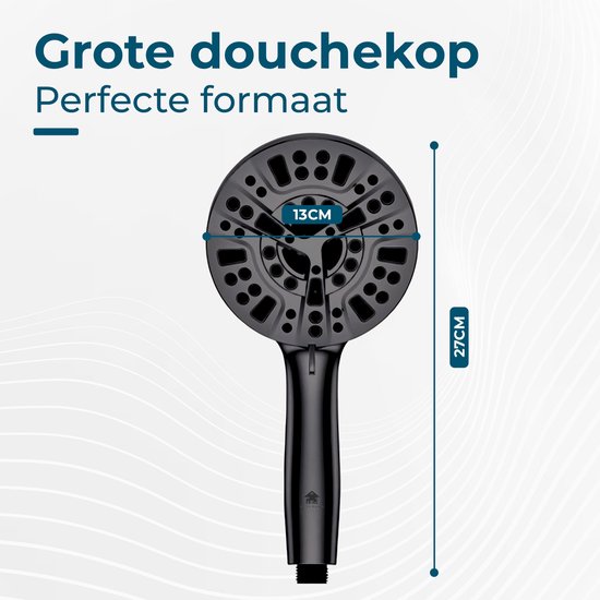 AKSA Home® Douchekop met Slang - Douchekop met Filter - 10 sproeistanden - Regendouche met Hoge Druk - Zwart
