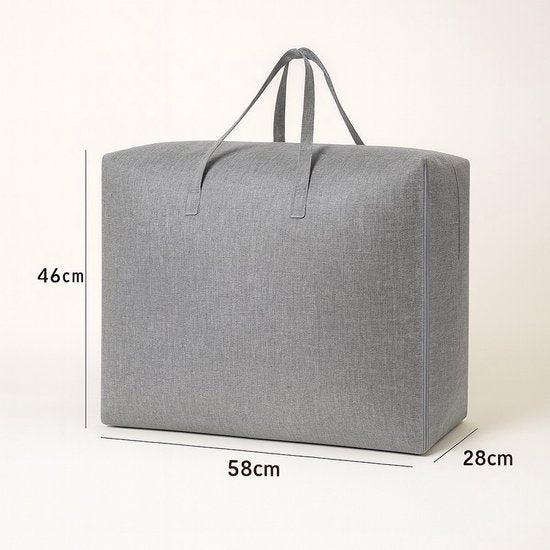 Grote Opbergtas met Rits – 58×46×28 cm – Opbergzak voor Dekbedden, Kleding & Beddengoed – Stevig & Ademend – Grijs