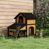 Kattenhuis Kattenhut met Bloembak - 96x65x85 cm - Geel + Zwart