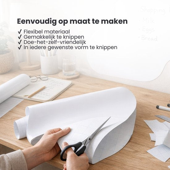 FLOKOO Whiteboard Sticker XL Zelfklevend (200 x 45 cm) met 4 Stiften met Wisser - Whiteboard Folie - Beschrijfbare Muursticker - Whiteboardsticker - Whiteboardfolie - Schoolbord Folie - Memobord Folie