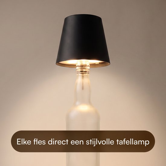 Fidali Flessenlamp - Oplaadbare LED Tafellamp USB-C - Dimbaar met touch bediening - Binnen & Buiten - Aluminium - Zwart - 2 Stuks