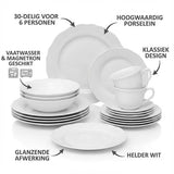 Serviesset 6 persoons Alma - Klassiek Servies Porselein 30-delig - Wit