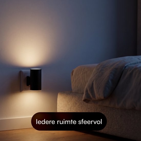 Fidali stekkerlamp - nachtlamp met dag-nachtsensor - dimbaar - zwart - 2 stuks