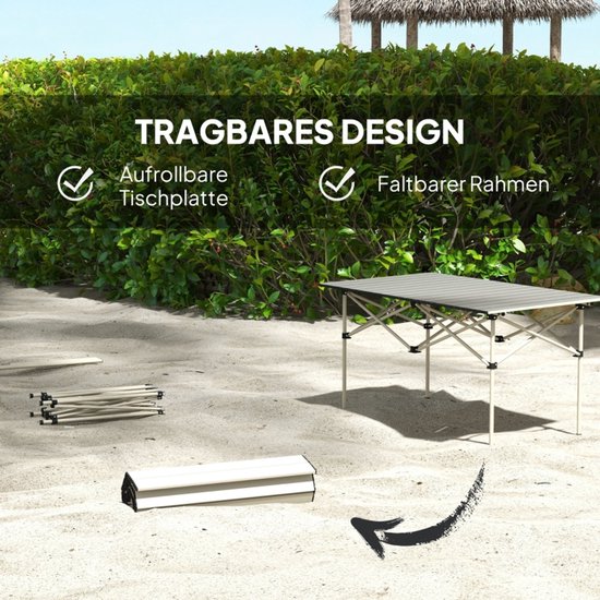 Opvouwbare Campingtafel met Oprolbaar Tafelblad van Aluminium - 95 x 55 cm - Khaki