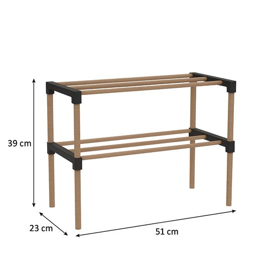 Fixwood Schoenenrek 2 Lagen – Zwart - Compact Houten Schoenenkast – Ruimtebesparend Schoenenrek voor 6+ Paar – Duurzaam & Modern Design – 51 x 23 x 39 cm